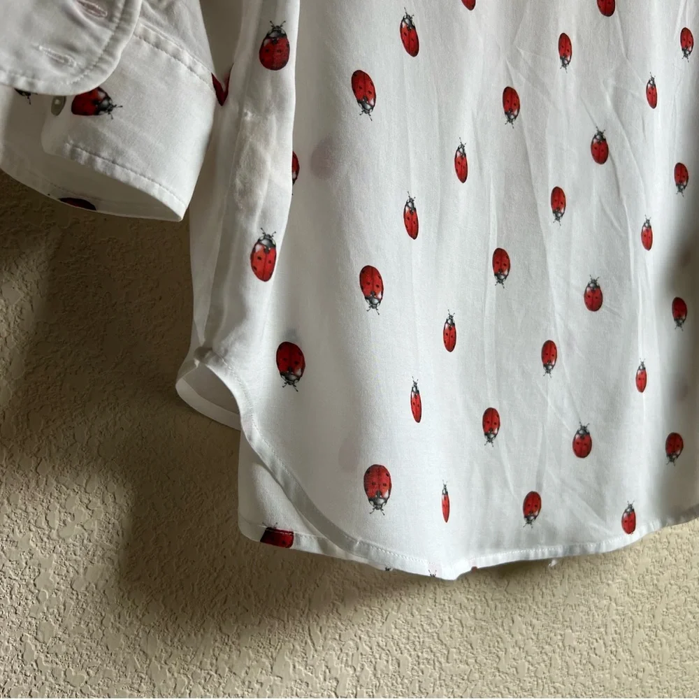 NWT L'Agence White Camille Ladybug Print Button-Up Shirt Size S - Picture 12 of 16